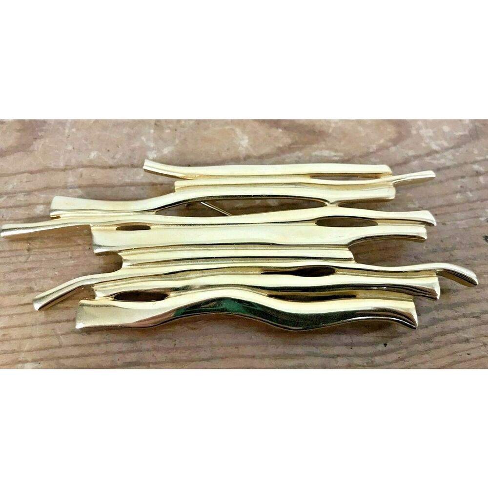 Vtg Roberta Chiarella Goldtone Brass Metal Abstract Chunky Costume Brooch Pin